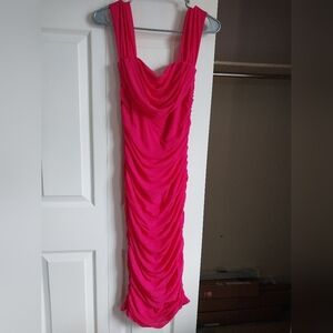 PRETTYGARDEN Rose Red Summer Off The Shoulder Ruched Bodycon Dress, Size Medium